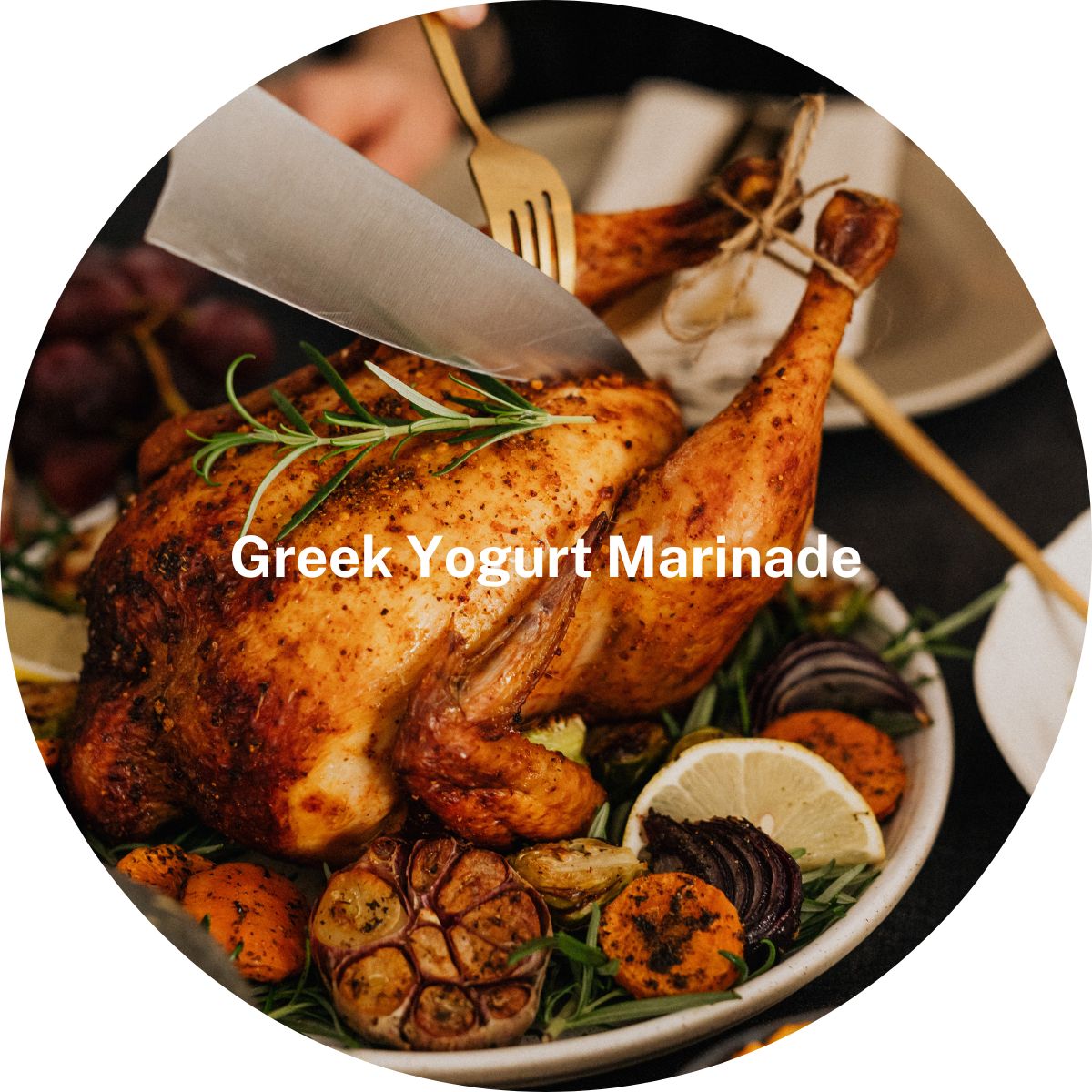 A whole chicken using the Greek Yogurt Marinade, baked to perfection.