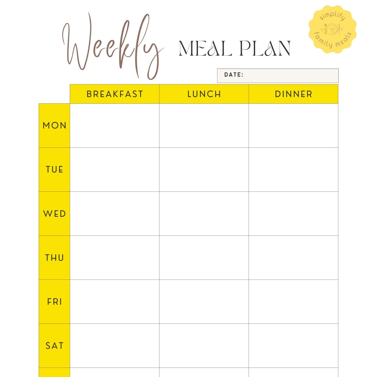 An image of our weekly meal plan worksheet.