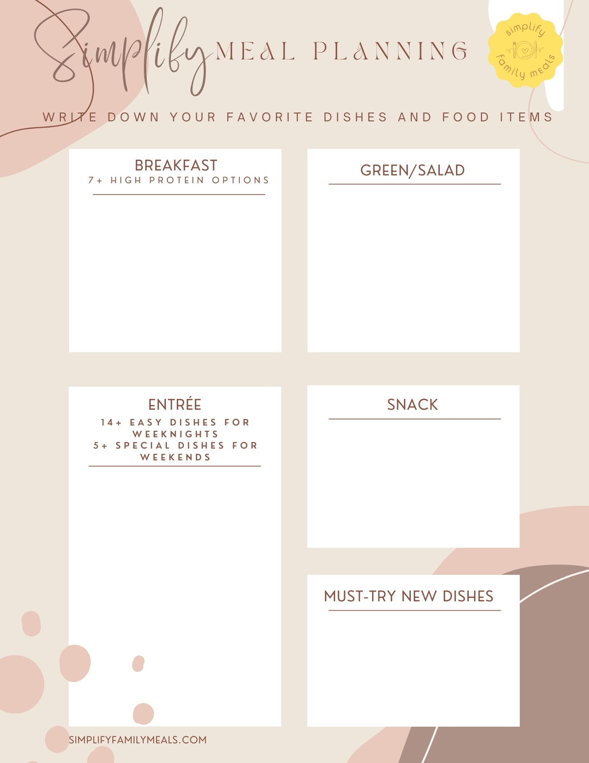 An image of the worksheet to write down your favorite dishes. You can download the file for free at the bottom of the webpage.